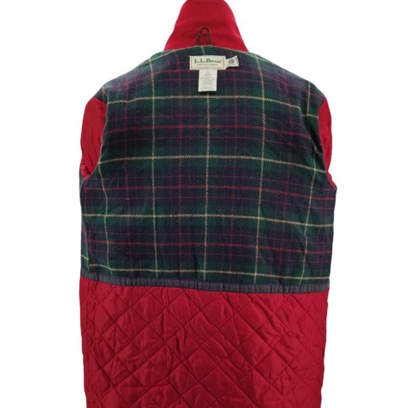 Vtg L.L. Bean Red 100% Wool Toggle Plaid Blanket Hooded Coat Jacket 8 MED USA - Picture 4 of 13